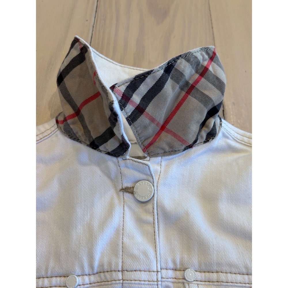 Burberry Kids White Denim Trucker Jacket 10Y 140 Classic Designer Logo Preppy - Picture 7 of 16